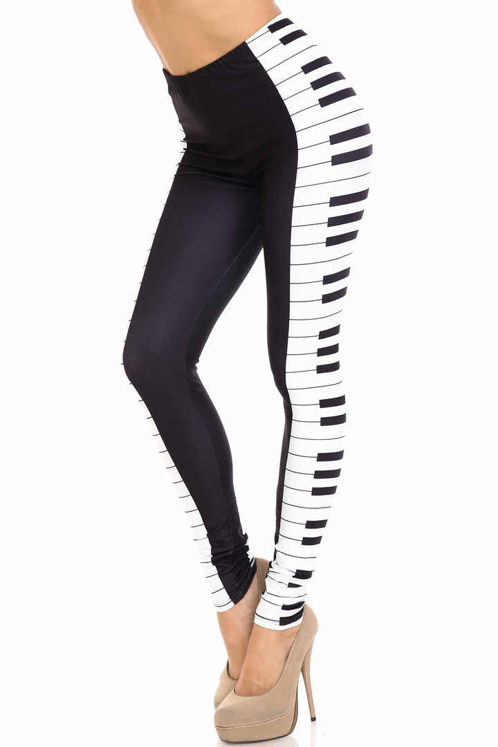 Plus Size - Creamy Soft Women's Laser Print Skin Smoothing Fashion Print Leggings - Keys of The Piano