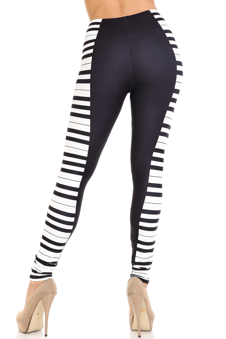 Plus Size - Creamy Soft Women's Laser Print Skin Smoothing Fashion Print Leggings - Keys of The Piano