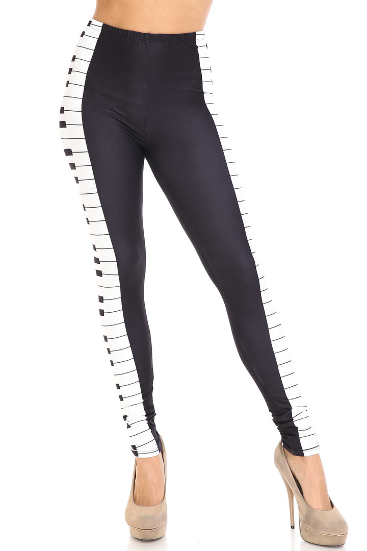 Plus Size - Creamy Soft Women's Laser Print Skin Smoothing Fashion Print Leggings - Keys of The Piano