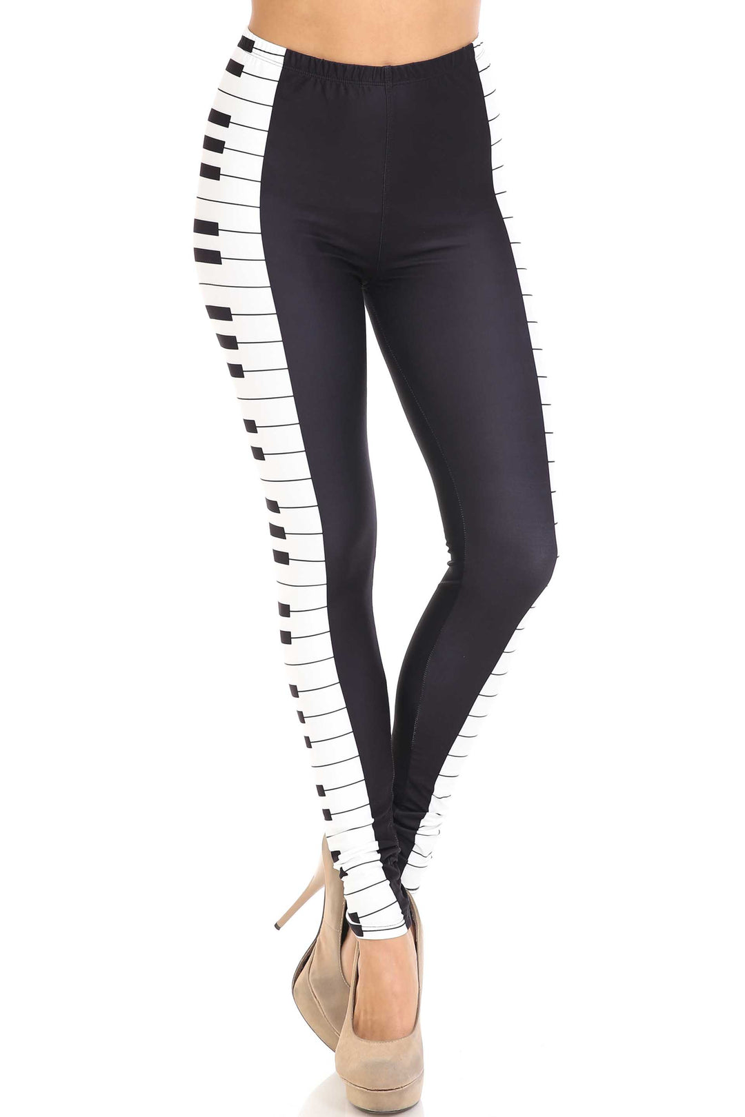 Plus Size - Creamy Soft Women's Laser Print Skin Smoothing Fashion Print Leggings - Keys of The Piano