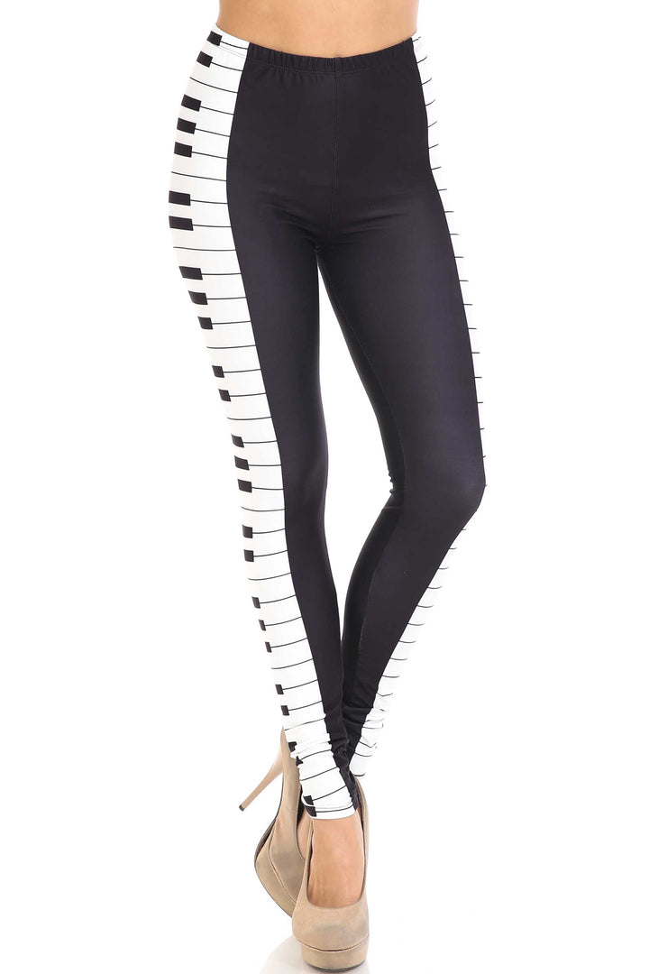 Plus Size - Creamy Soft Women's Laser Print Skin Smoothing Fashion Print Leggings - Keys of The Piano