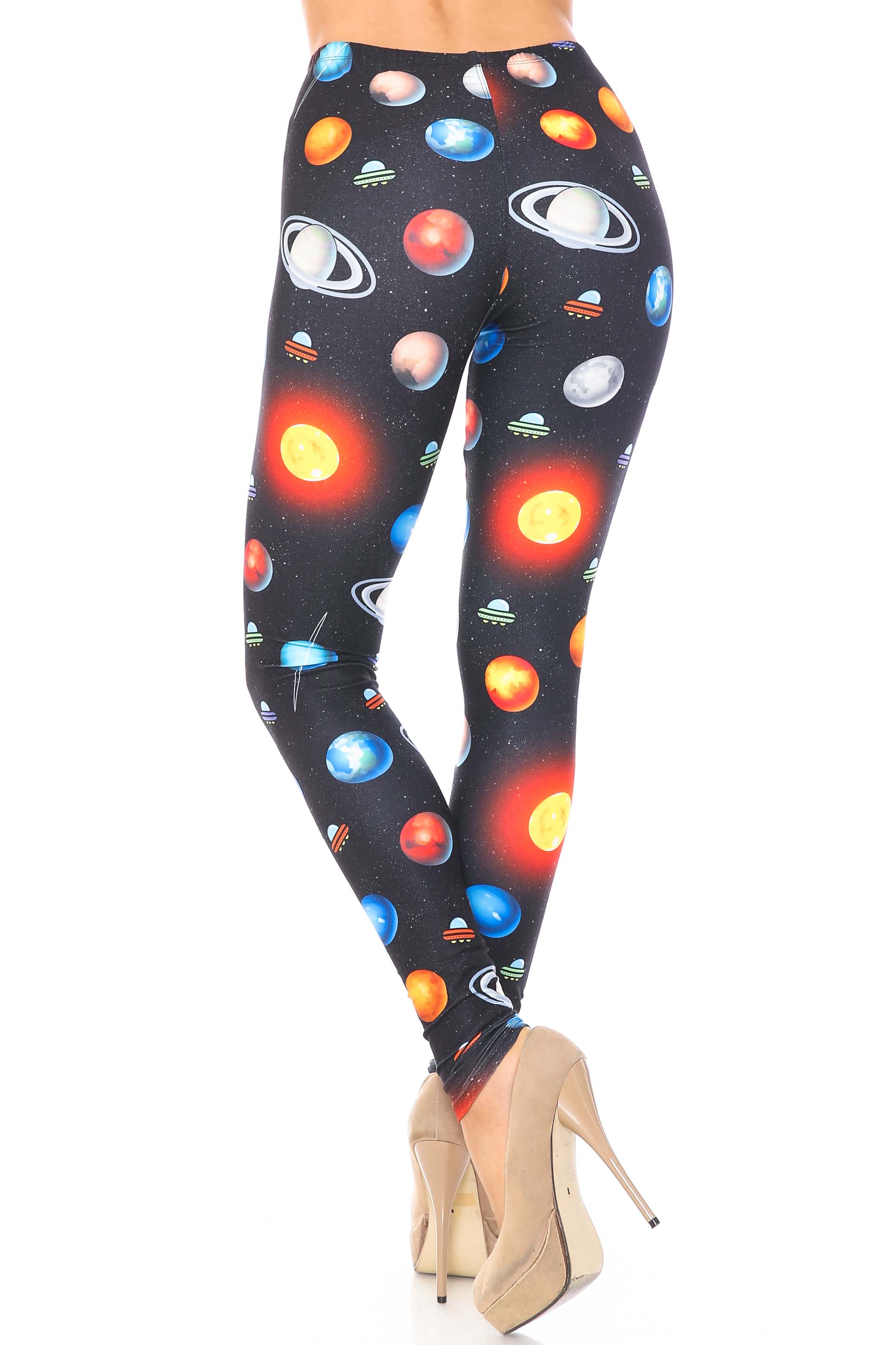 Plus Size - Creamy Soft Women's Laser Print Skin Smoothing Fashion Print Leggings - Galaxy Planets