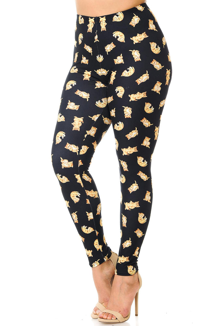 Creamy Soft Premium Women's Leggings Playful Kitty Cats Plus Size, High Rise, Stretchy & Breathable, Comfortable Fit - by USA Fashion