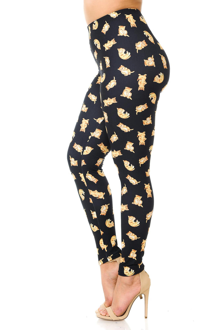 Creamy Soft Premium Women's Leggings Playful Kitty Cats Plus Size, High Rise, Stretchy & Breathable, Comfortable Fit - by USA Fashion