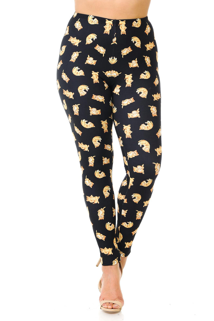 Creamy Soft Premium Women's Leggings Playful Kitty Cats Plus Size, High Rise, Stretchy & Breathable, Comfortable Fit - by USA Fashion