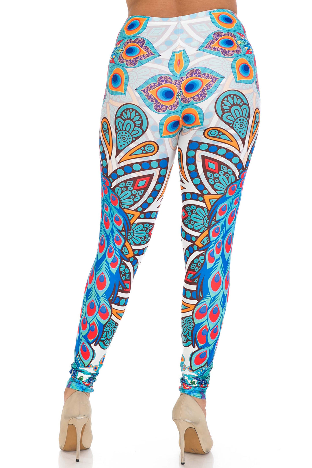 Creamy Soft Premium Women's Leggings Pristine Peacock Plus Size, High Rise, Stretchy & Breathable, Comfortable Fit - by USA Fashion