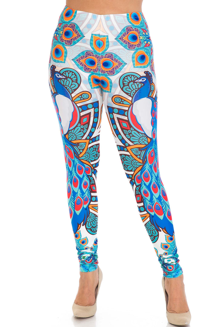 Creamy Soft Premium Women's Leggings Pristine Peacock Plus Size, High Rise, Stretchy & Breathable, Comfortable Fit - by USA Fashion