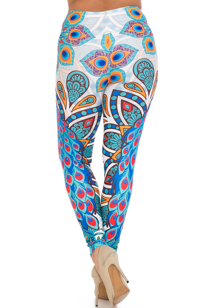 Creamy Soft Premium Women's Leggings Pristine Peacock Plus Size, High Rise, Stretchy & Breathable, Comfortable Fit - by USA Fashion