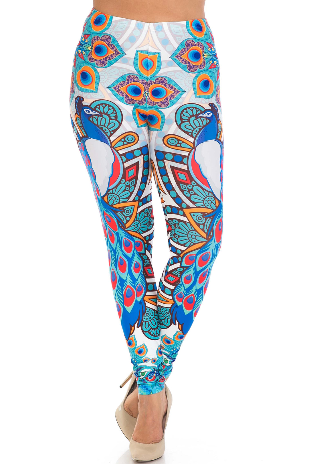 Creamy Soft Premium Women's Leggings Pristine Peacock Plus Size, High Rise, Stretchy & Breathable, Comfortable Fit - by USA Fashion
