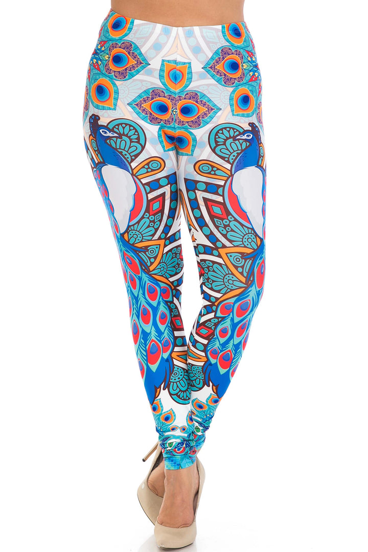 Creamy Soft Premium Women's Leggings Pristine Peacock Plus Size, High Rise, Stretchy & Breathable, Comfortable Fit - by USA Fashion