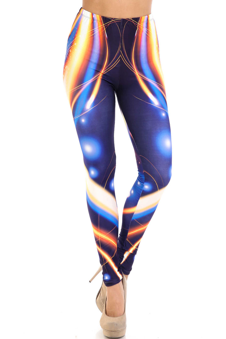 Creamy Soft Premium Women's Leggings Psychedelic Contour Plus Size, High Rise, Stretchy & Breathable, Comfortable Fit - by USA Fashion