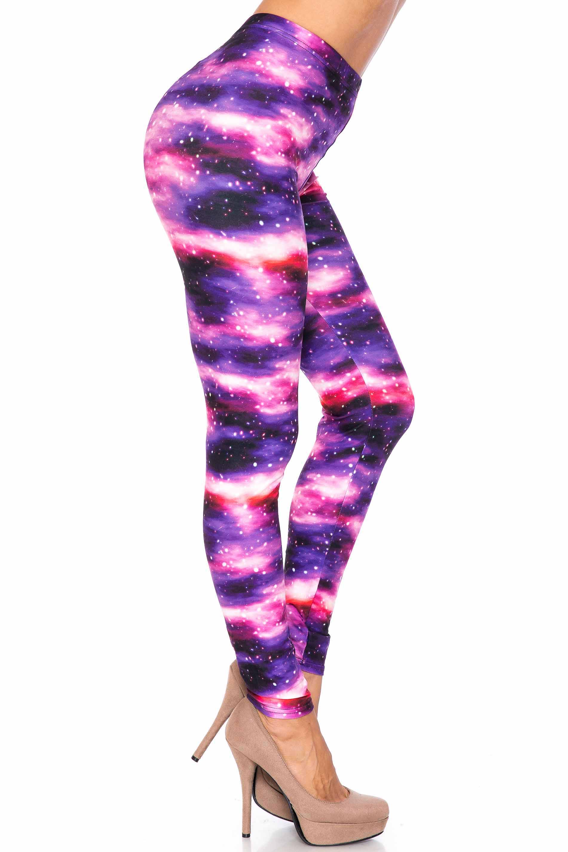 Plus Size - Creamy Soft Women's Laser Print Skin Smoothing Fashion Print Leggings - Purple Mist