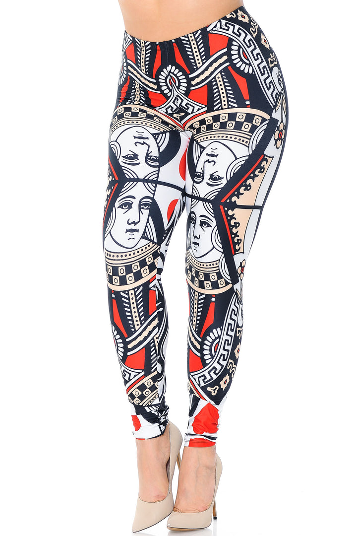 Creamy Soft Premium Women's Leggings Queen of Hearts Plus Size, High Rise, Stretchy & Breathable, Comfortable Fit - by USA Fashion