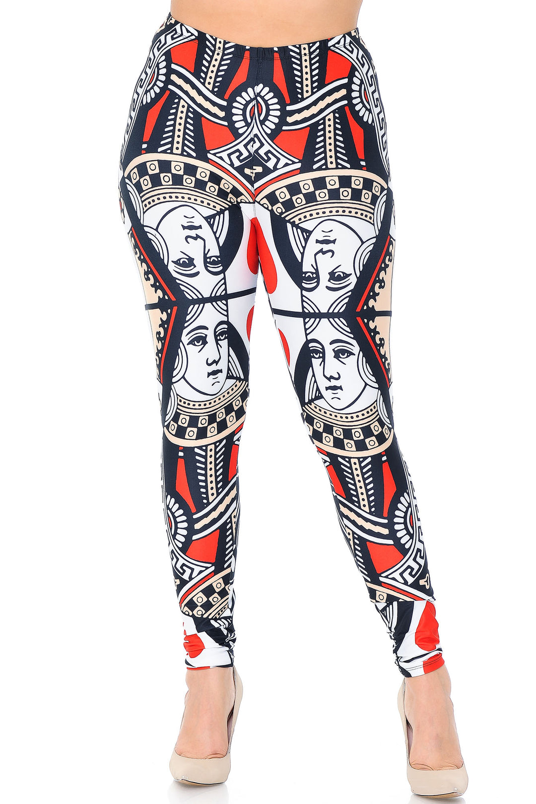 Creamy Soft Premium Women's Leggings Queen of Hearts Plus Size, High Rise, Stretchy & Breathable, Comfortable Fit - by USA Fashion