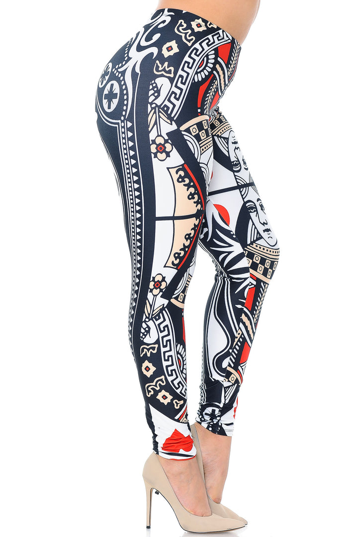 Creamy Soft Premium Women's Leggings Queen of Hearts Plus Size, High Rise, Stretchy & Breathable, Comfortable Fit - by USA Fashion