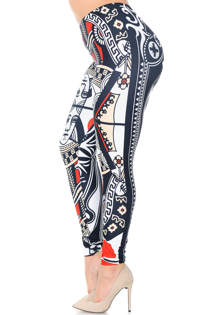 Creamy Soft Premium Women's Leggings Queen of Hearts Plus Size, High Rise, Stretchy & Breathable, Comfortable Fit - by USA Fashion