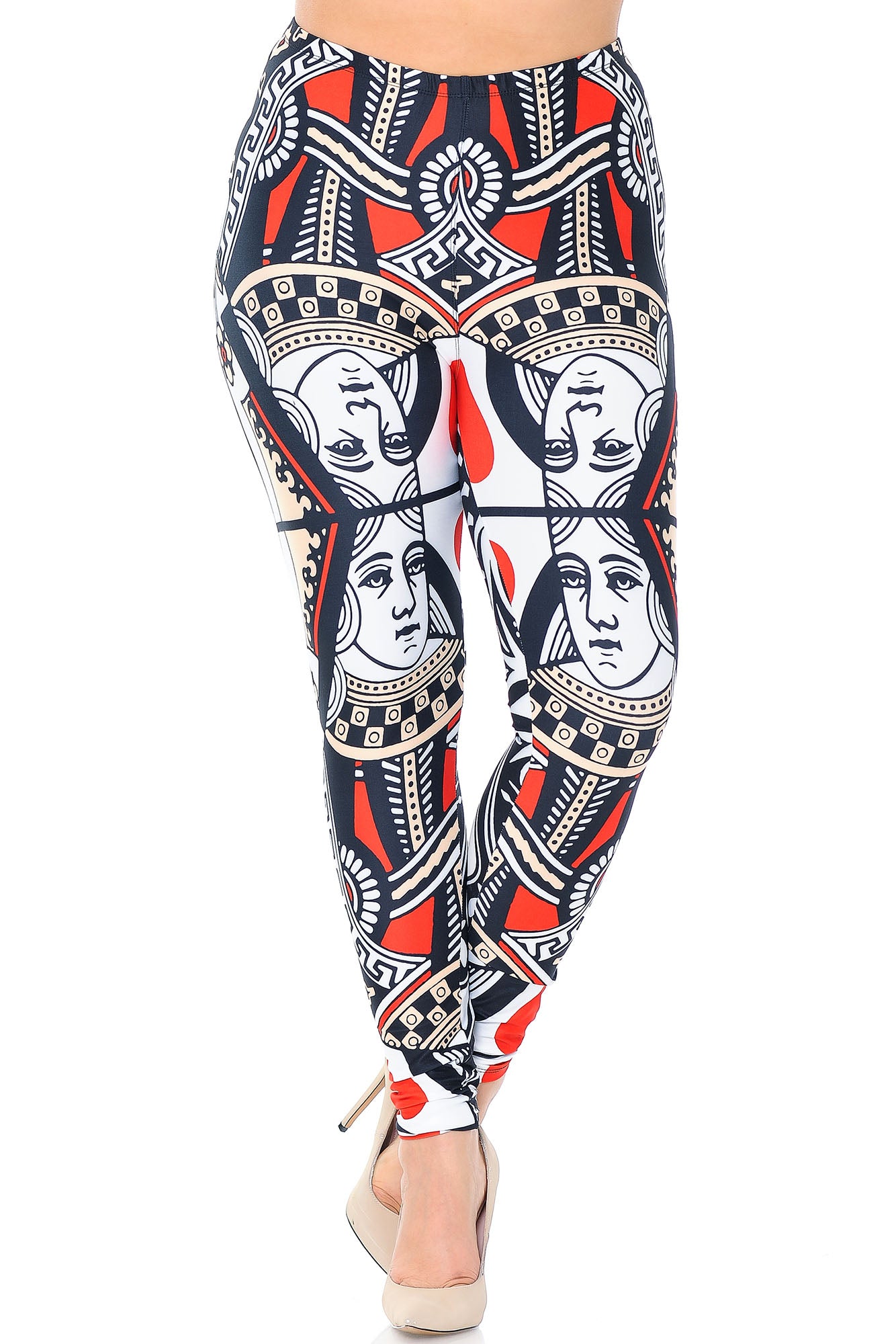 Creamy Soft Premium Women's Leggings Queen of Hearts Plus Size, High Rise, Stretchy & Breathable, Comfortable Fit - by USA Fashion