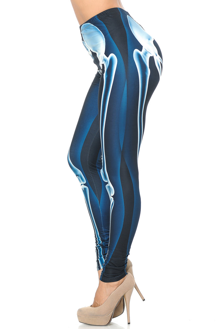 Plus Size - Creamy Soft Women's Laser Print Skin Smoothing Fashion Print Leggings - Radioactive Skeleton Bones