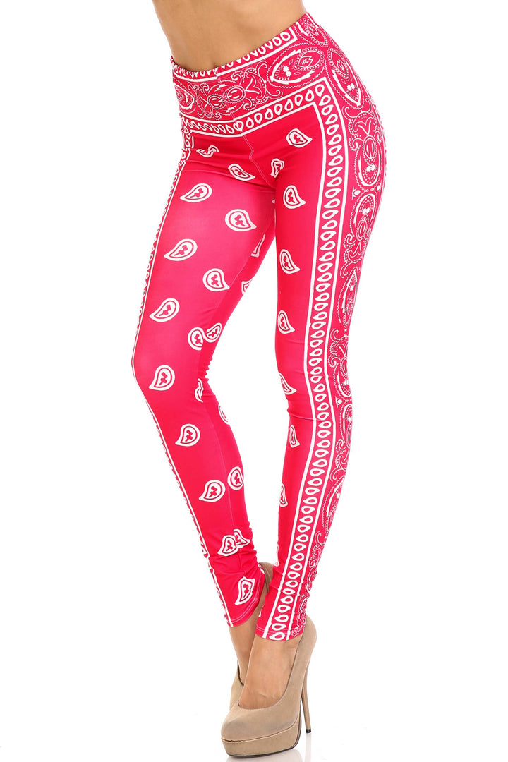 Creamy Soft Premium Women's Leggings Red Bandana Plus Size, High Rise, Stretchy & Breathable, Comfortable Fit - by USA Fashion