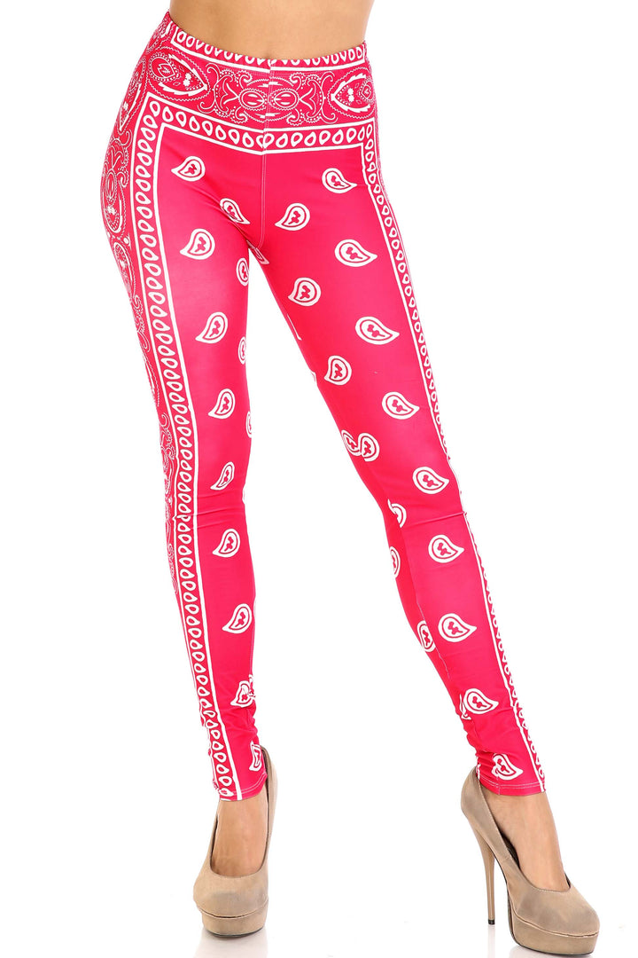 Creamy Soft Premium Women's Leggings Red Bandana Plus Size, High Rise, Stretchy & Breathable, Comfortable Fit - by USA Fashion