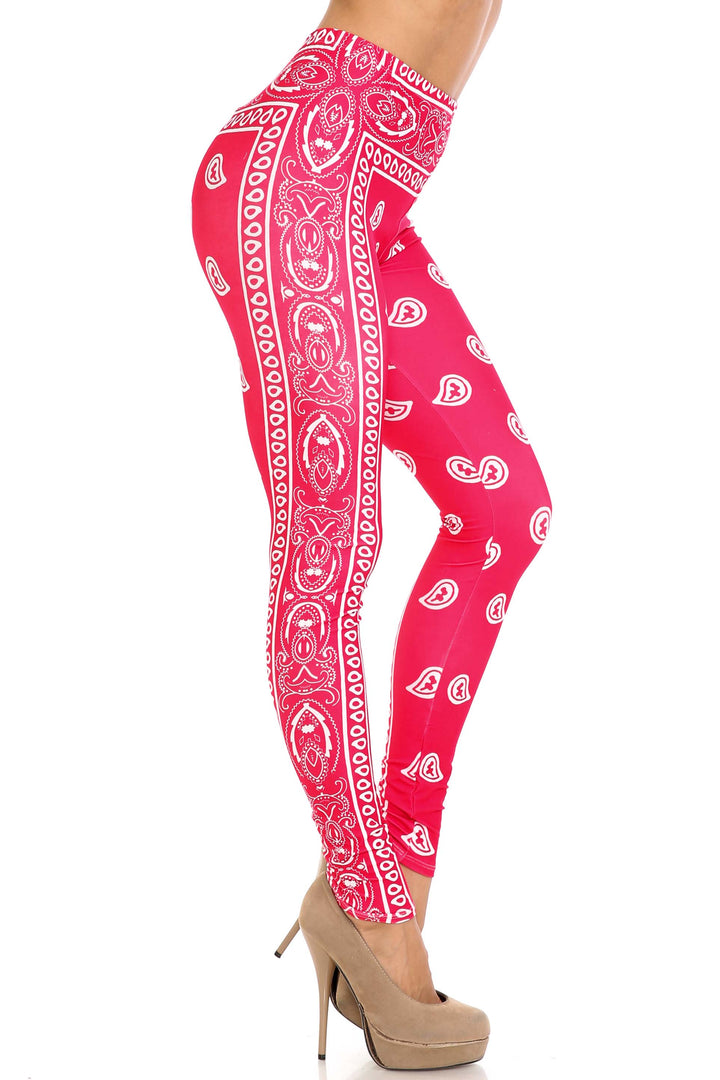 Creamy Soft Premium Women's Leggings Red Bandana Plus Size, High Rise, Stretchy & Breathable, Comfortable Fit - by USA Fashion