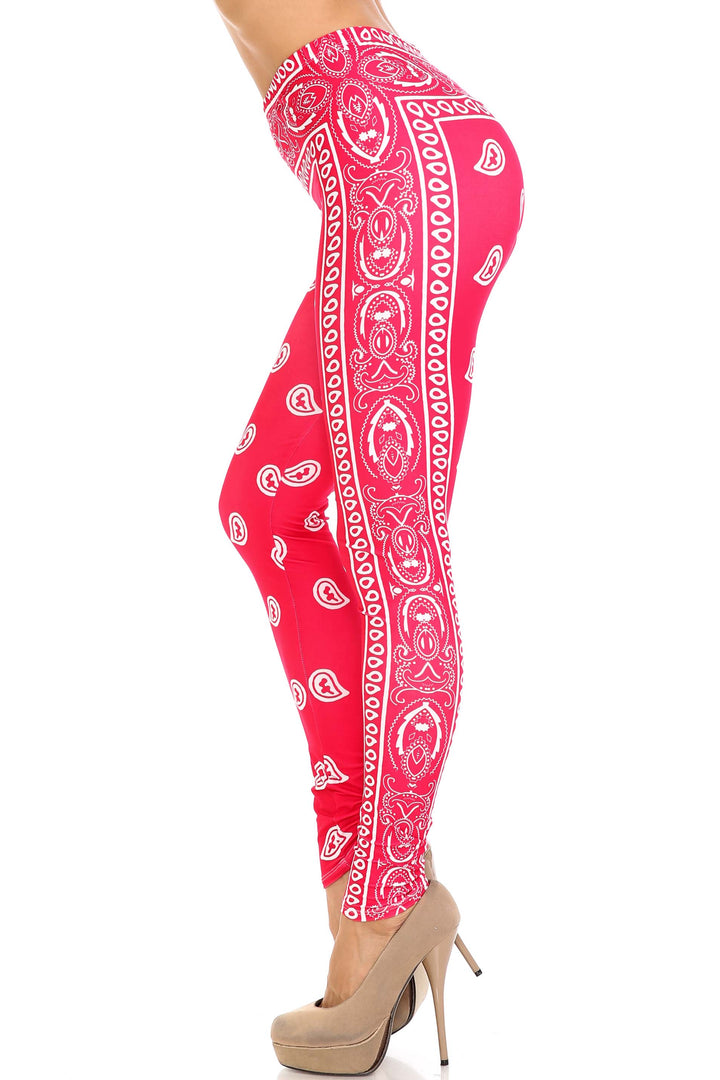 Creamy Soft Premium Women's Leggings Red Bandana Plus Size, High Rise, Stretchy & Breathable, Comfortable Fit - by USA Fashion