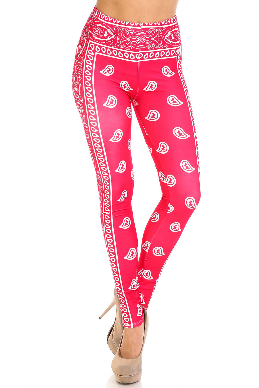 Creamy Soft Premium Women's Leggings Red Bandana Plus Size, High Rise, Stretchy & Breathable, Comfortable Fit - by USA Fashion