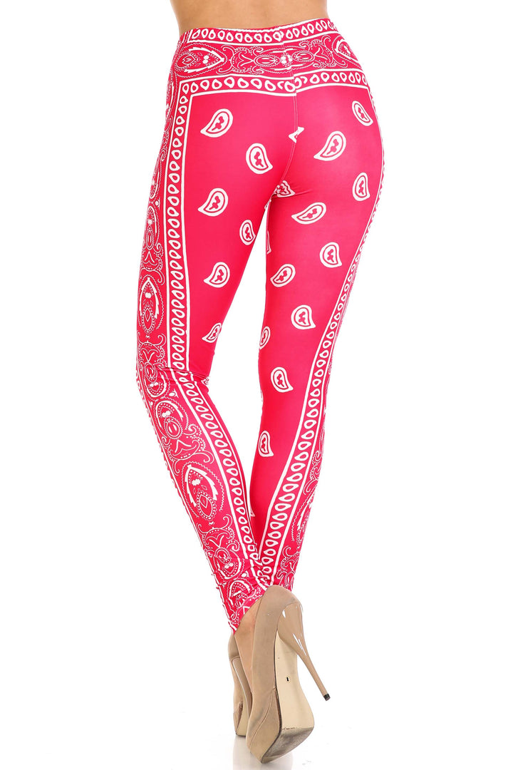 Creamy Soft Premium Women's Leggings Red Bandana Plus Size, High Rise, Stretchy & Breathable, Comfortable Fit - by USA Fashion