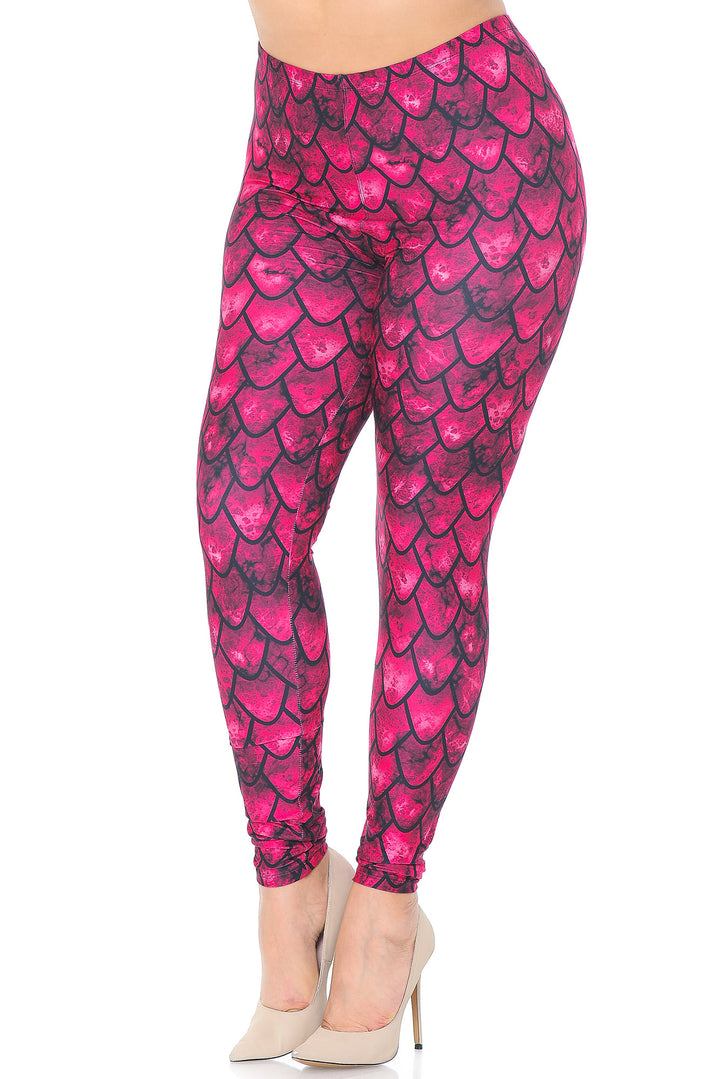 Creamy Soft Premium Women's Leggings Red Scale Plus Size, High Rise, Stretchy & Breathable, Comfortable Fit - by USA Fashion