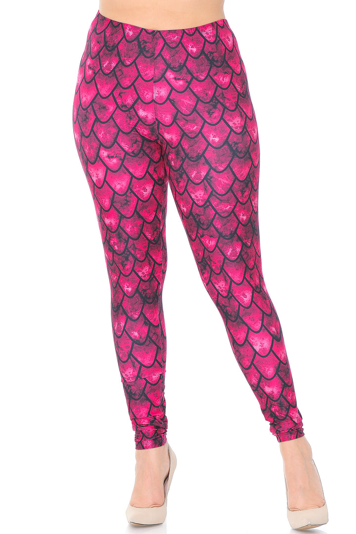Creamy Soft Premium Women's Leggings Red Scale Plus Size, High Rise, Stretchy & Breathable, Comfortable Fit - by USA Fashion