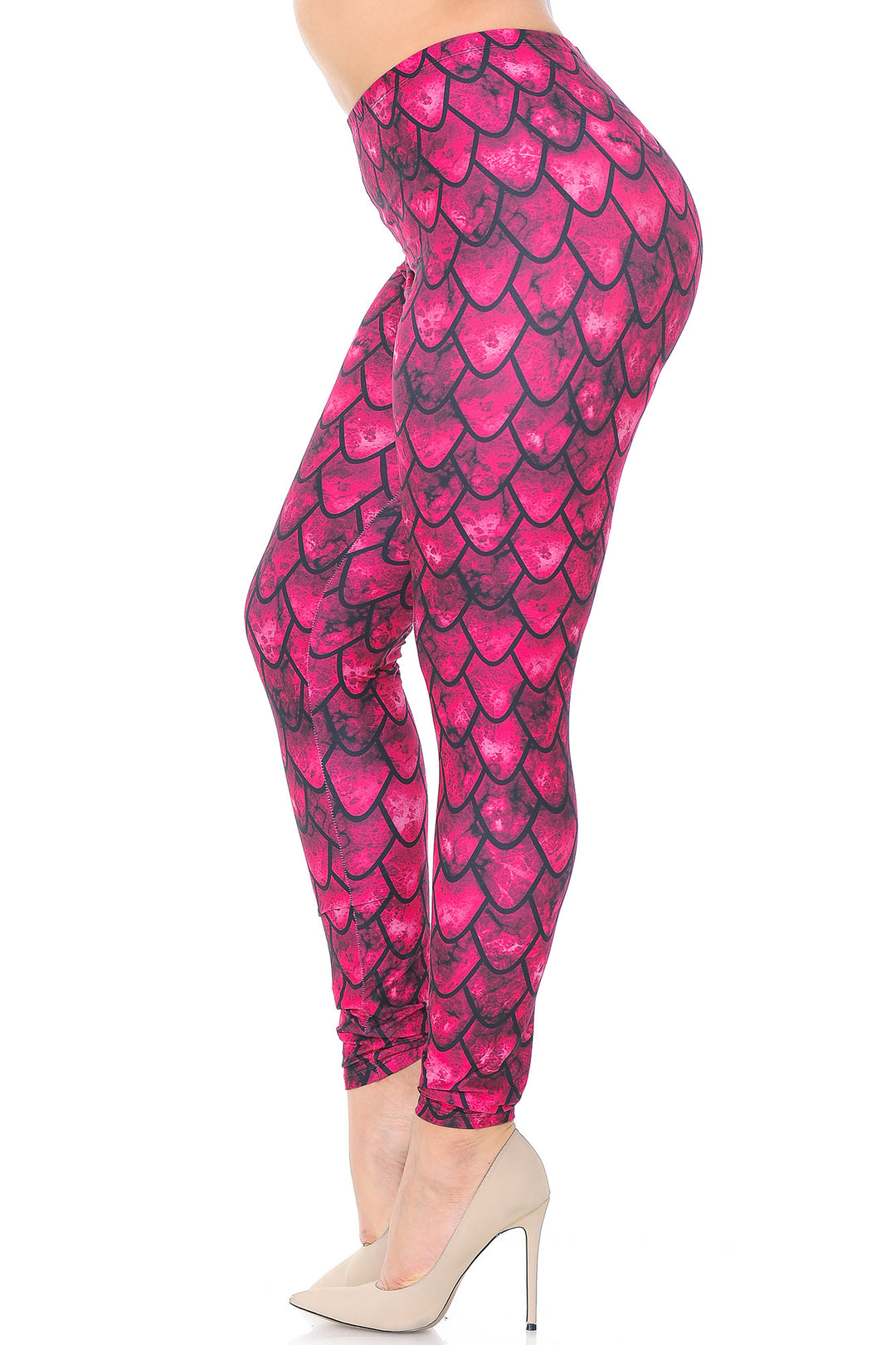 Creamy Soft Premium Women's Leggings Red Scale Plus Size, High Rise, Stretchy & Breathable, Comfortable Fit - by USA Fashion