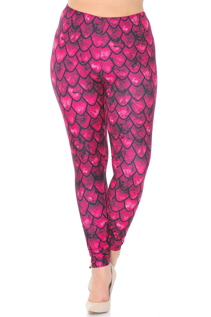 Creamy Soft Premium Women's Leggings Red Scale Plus Size, High Rise, Stretchy & Breathable, Comfortable Fit - by USA Fashion