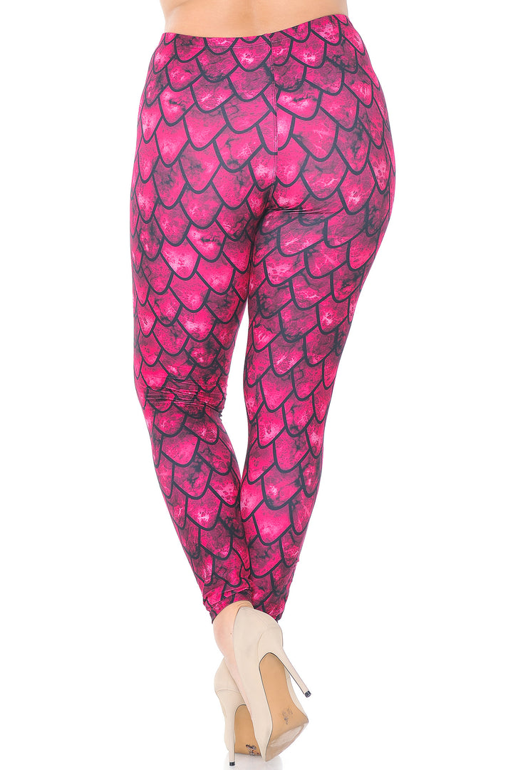 Creamy Soft Premium Women's Leggings Red Scale Plus Size, High Rise, Stretchy & Breathable, Comfortable Fit - by USA Fashion