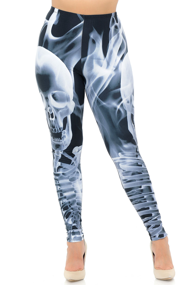 Plus Size - Creamy Soft Women's Laser Print Skin Smoothing Fashion Print Leggings - Skeleton Resurrection