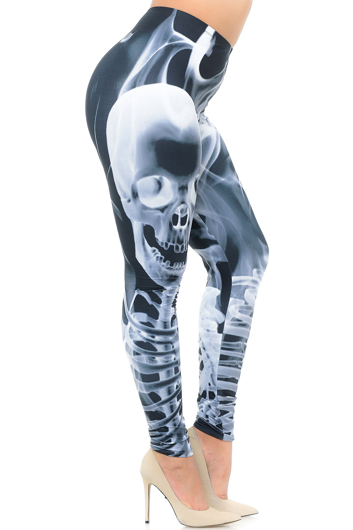 Plus Size - Creamy Soft Women's Laser Print Skin Smoothing Fashion Print Leggings - Skeleton Resurrection