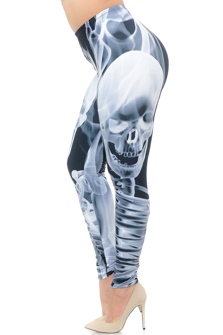 Plus Size - Creamy Soft Women's Laser Print Skin Smoothing Fashion Print Leggings - Skeleton Resurrection