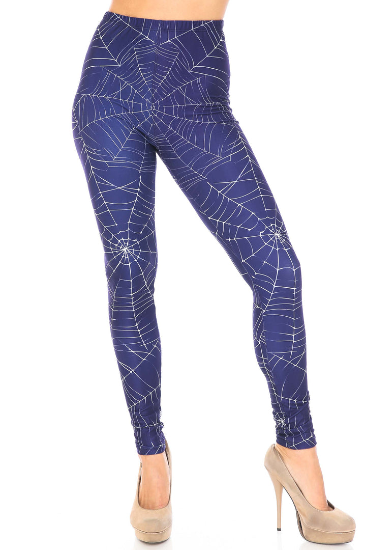 Creamy Soft Premium Women's Leggings Spiderwebs Halloween Plus Size, High Rise, Stretchy & Breathable, Comfortable Fit - by USA Fashion