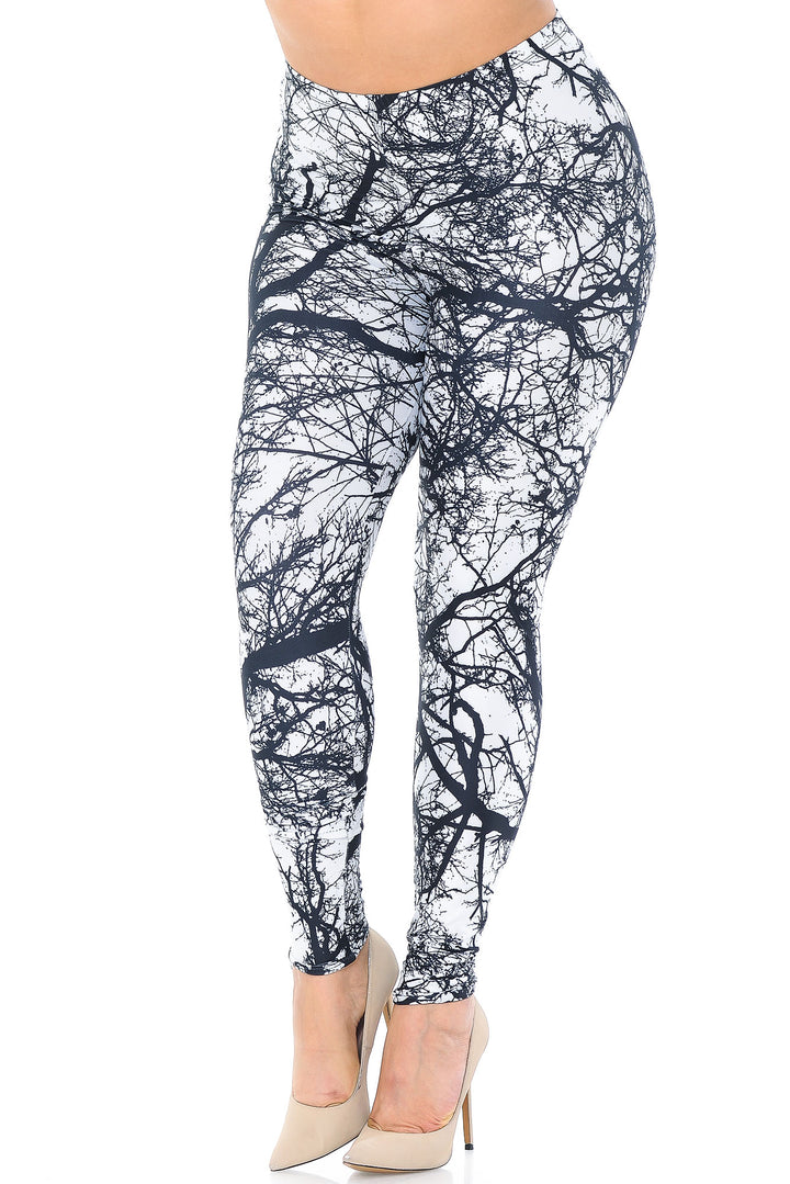 Creamy Soft Premium Women's Leggings Photo Negative Tree Plus Size, High Rise, Stretchy & Breathable, Comfortable Fit - by USA Fashion