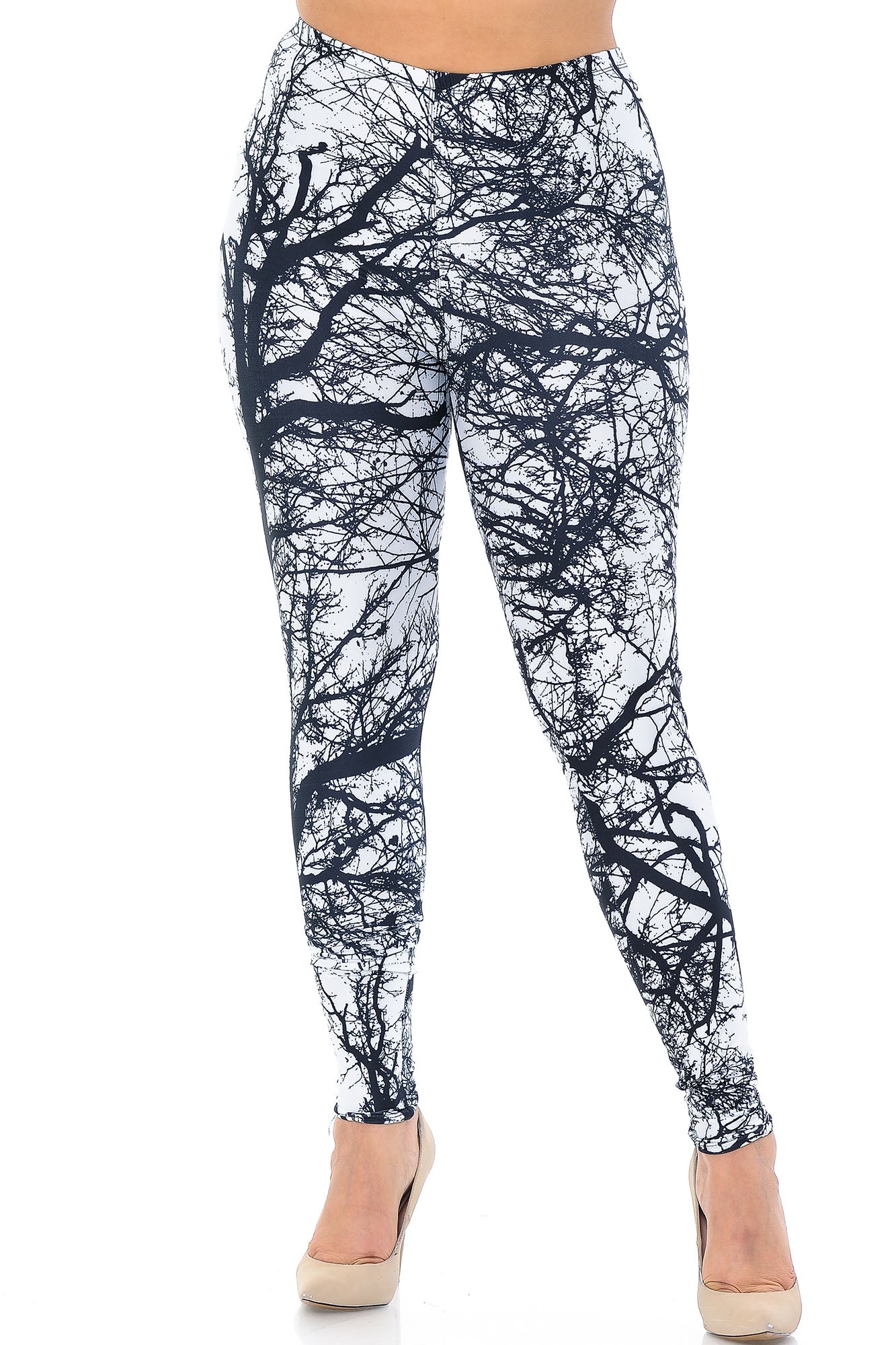 Creamy Soft Premium Women's Leggings Photo Negative Tree Plus Size, High Rise, Stretchy & Breathable, Comfortable Fit - by USA Fashion