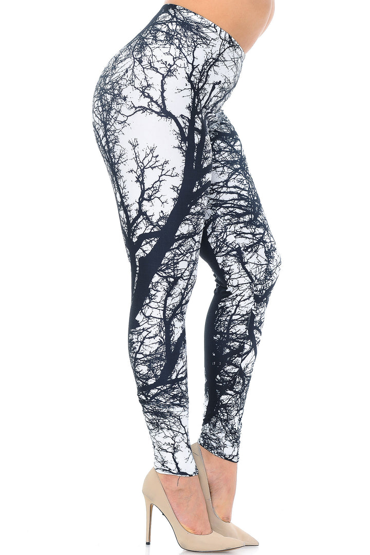 Creamy Soft Premium Women's Leggings Photo Negative Tree Plus Size, High Rise, Stretchy & Breathable, Comfortable Fit - by USA Fashion