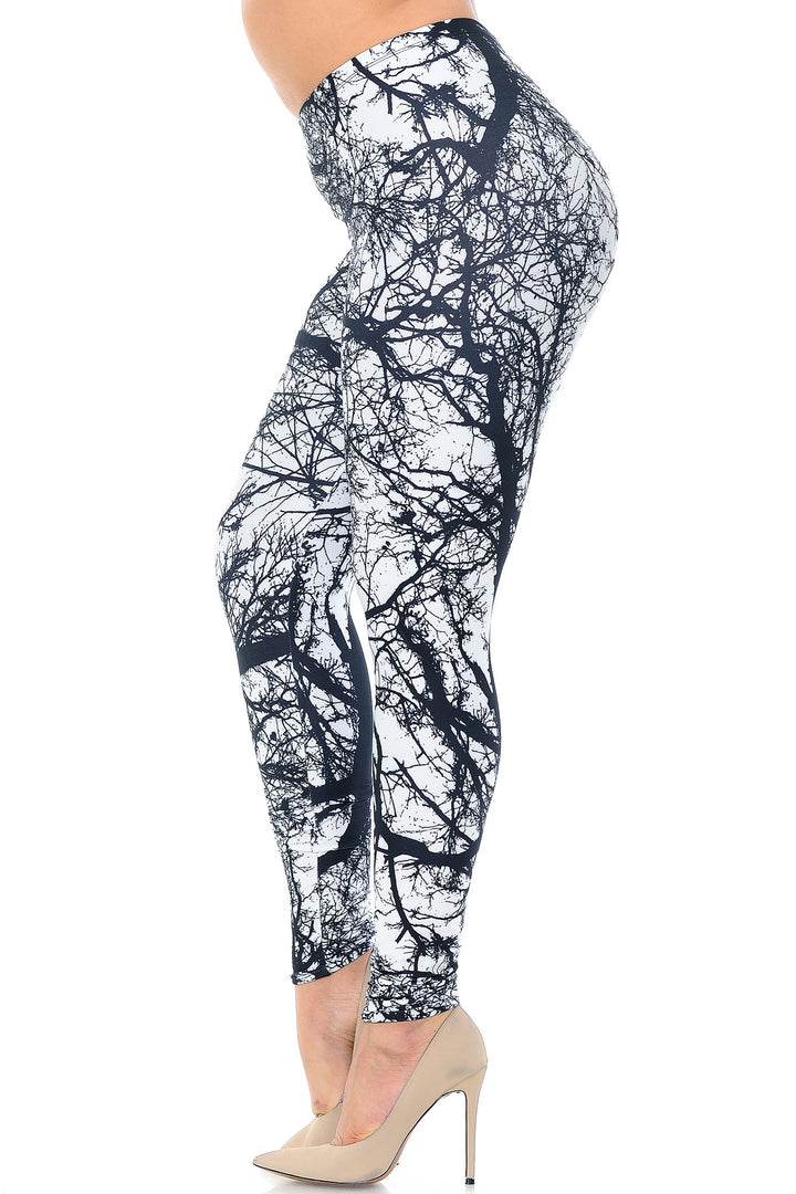 Creamy Soft Premium Women's Leggings Photo Negative Tree Plus Size, High Rise, Stretchy & Breathable, Comfortable Fit - by USA Fashion