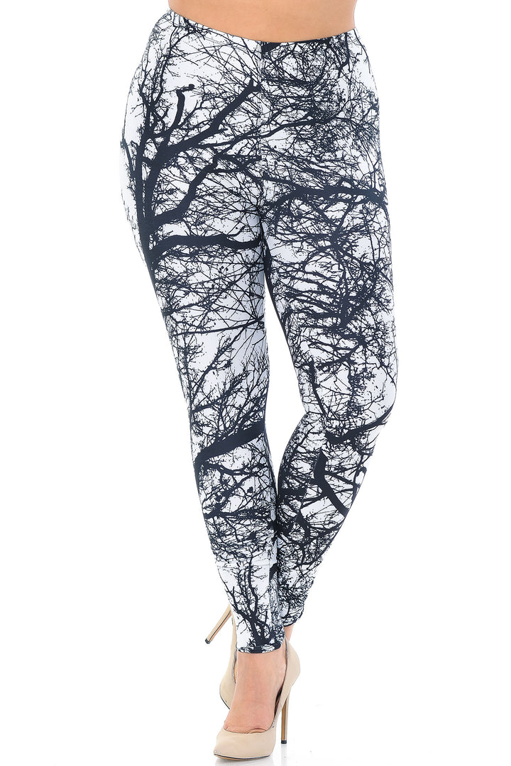 Creamy Soft Premium Women's Leggings Photo Negative Tree Plus Size, High Rise, Stretchy & Breathable, Comfortable Fit - by USA Fashion