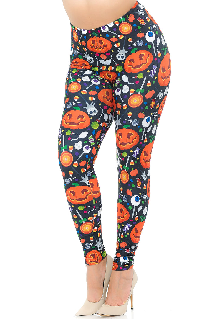 Creamy Soft Pumpkins and Halloween Candy Plus Size Leggings - USA Fashionâ„¢ (One Size Plus,Multi Color Bold)