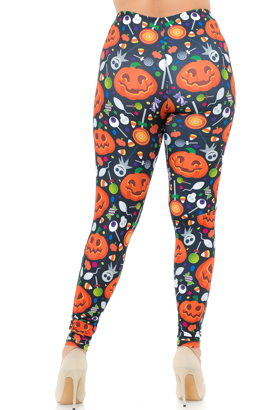 Creamy Soft Pumpkins and Halloween Candy Plus Size Leggings - USA Fashionâ„¢ (One Size Plus,Multi Color Bold)