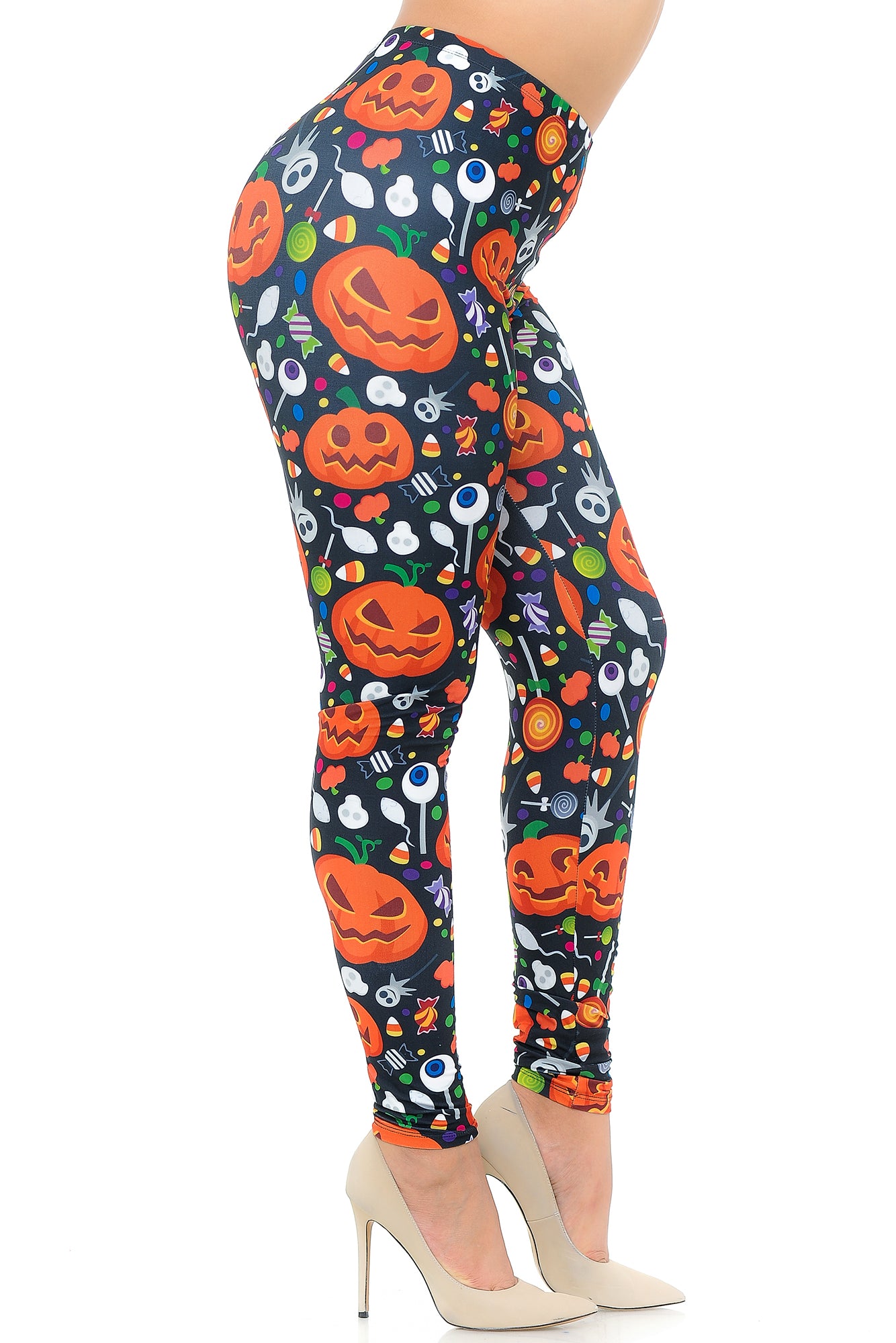 Creamy Soft Pumpkins and Halloween Candy Plus Size Leggings - USA Fashionâ„¢ (One Size Plus,Multi Color Bold)