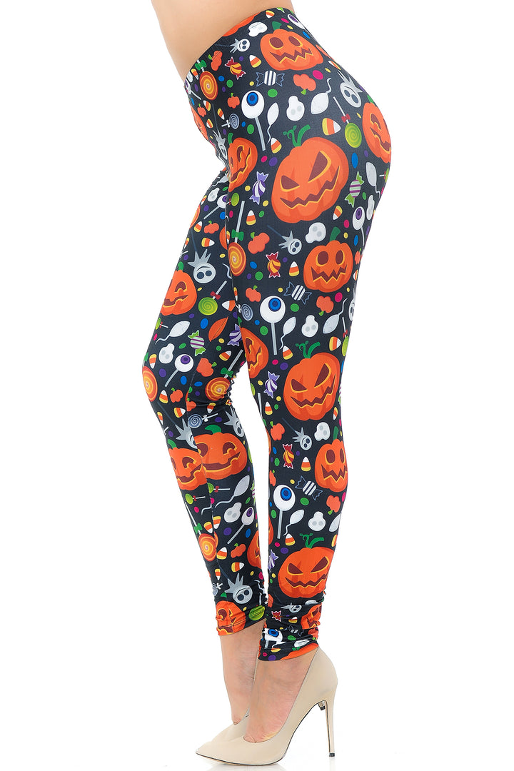 Creamy Soft Pumpkins and Halloween Candy Plus Size Leggings - USA Fashionâ„¢ (One Size Plus,Multi Color Bold)