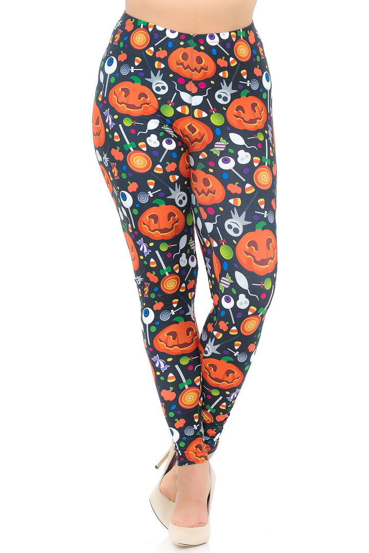 Creamy Soft Pumpkins and Halloween Candy Plus Size Leggings - USA Fashionâ„¢ (One Size Plus,Multi Color Bold)