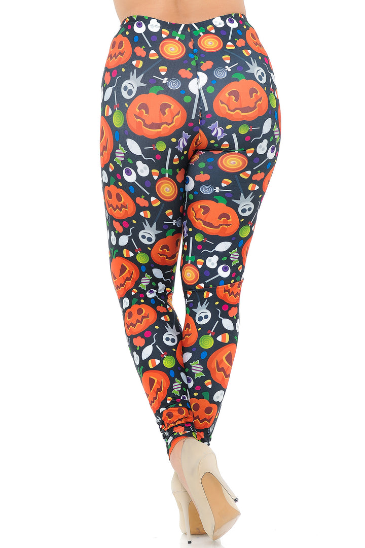 Creamy Soft Pumpkins and Halloween Candy Plus Size Leggings - USA Fashionâ„¢ (One Size Plus,Multi Color Bold)