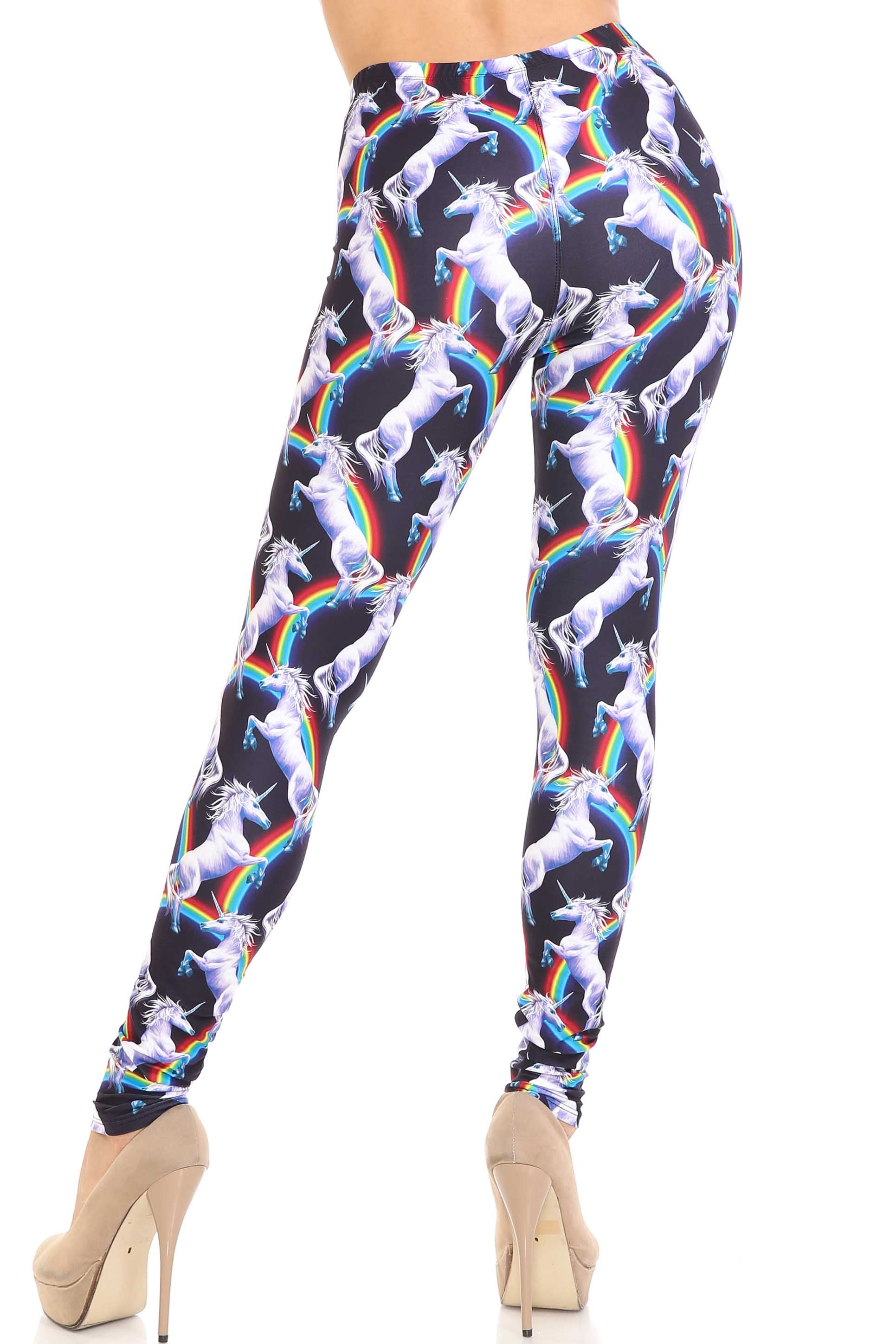 Plus Size - Creamy Soft Women's Laser Print Skin Smoothing Fashion Print Leggings - Rainbow Unicorn