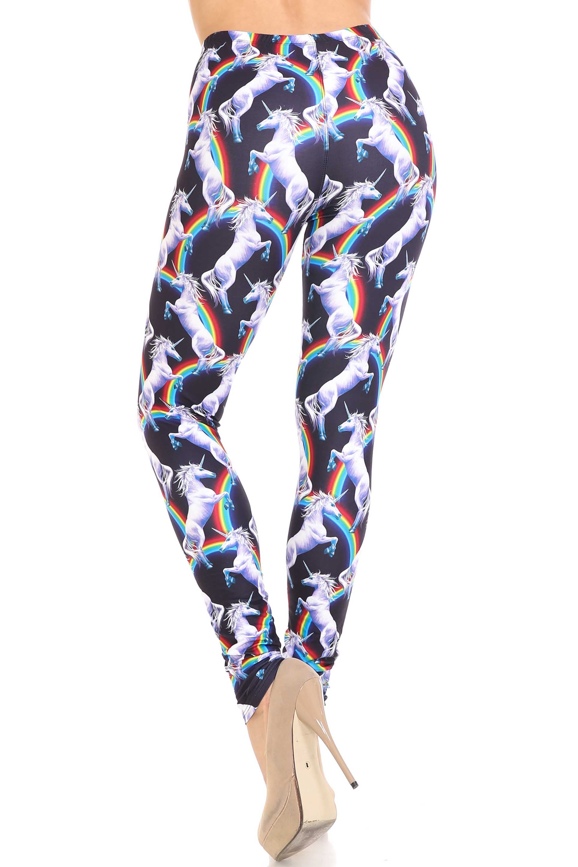 Plus Size - Creamy Soft Women's Laser Print Skin Smoothing Fashion Print Leggings - Rainbow Unicorn